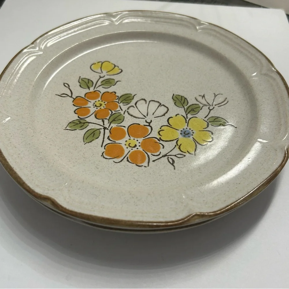 Hearthside Stoneware 2 Salad Plates Spring Garden Baroque Vintage 1970 7.5”